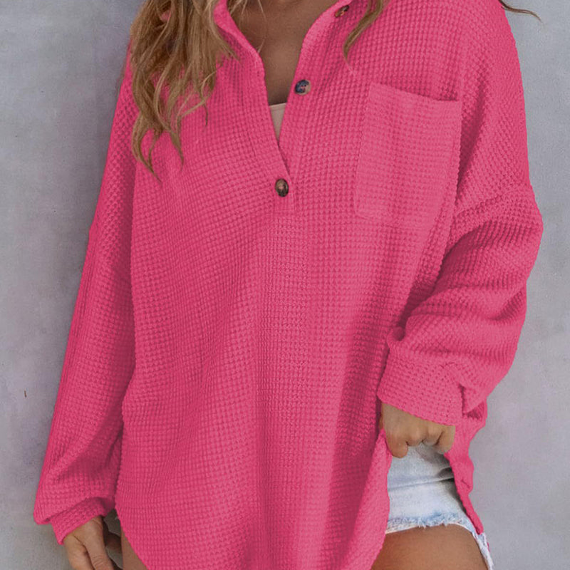 🔥Women’s Loose Solid Color Waffle Knit Shirt