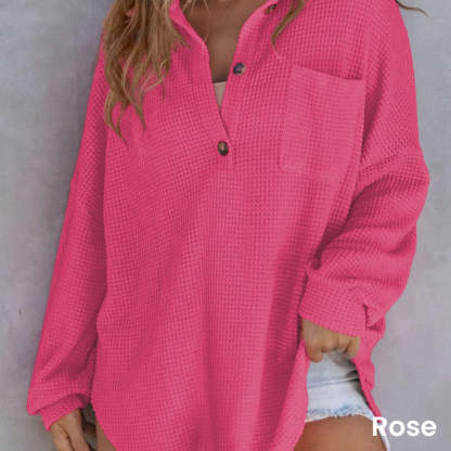 🔥Women’s Loose Solid Color Waffle Knit Shirt