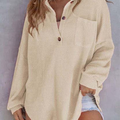 🔥Women’s Loose Solid Color Waffle Knit Shirt