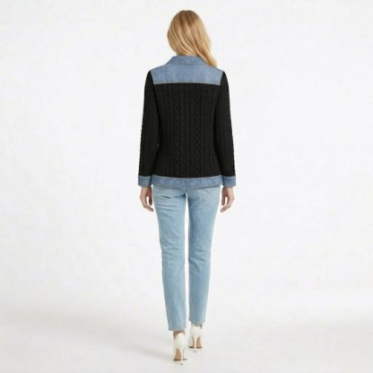 Women Textured Knit Jean Patch Pocket Long Sleeve Oversized Shirt Coat