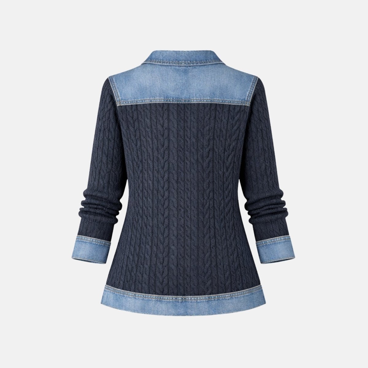 Women Textured Knit Jean Patch Pocket Long Sleeve Oversized Shirt Coat