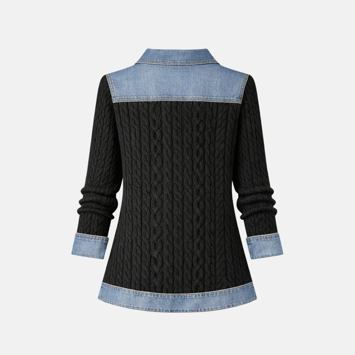 Women Textured Knit Jean Patch Pocket Long Sleeve Oversized Shirt Coat