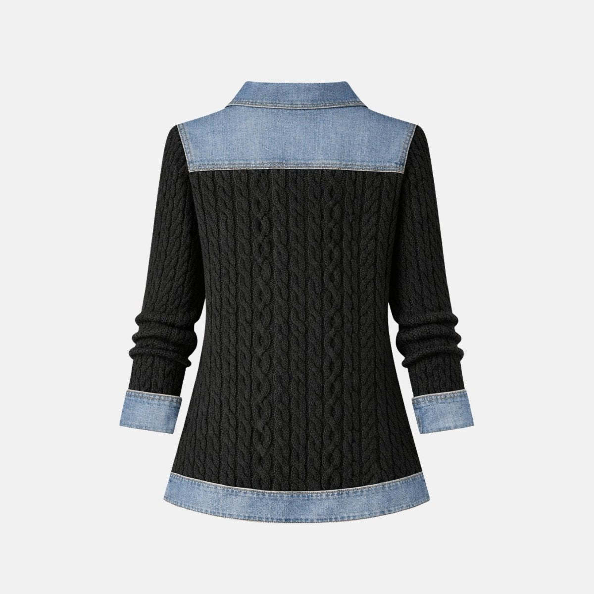 Women Textured Knit Jean Patch Pocket Long Sleeve Oversized Shirt Coat