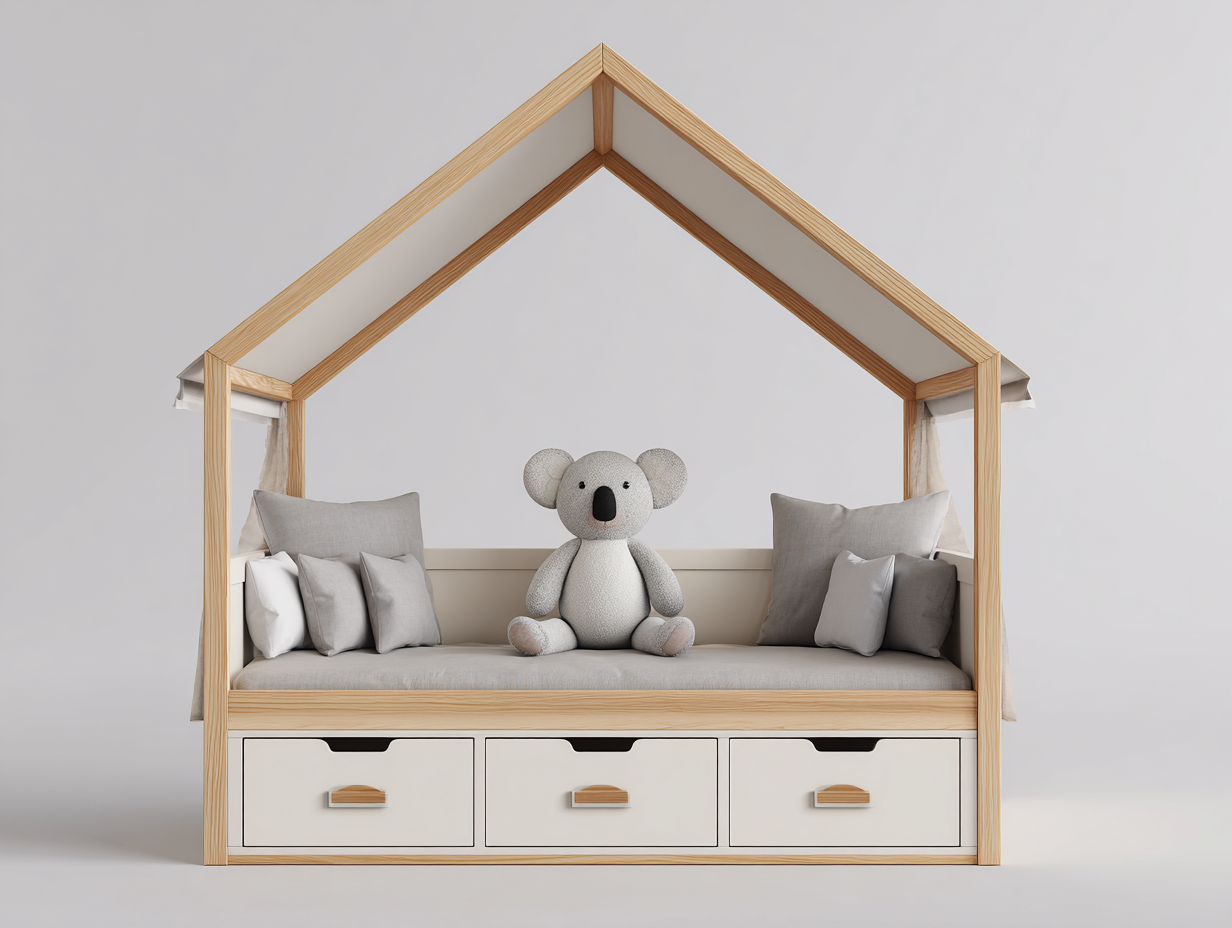 Lit enfant avec rangement en bois 200x90x160 cm – Bois naturel et beige – Confort pour chambre d’enfant – Design ludique-Styleoliq