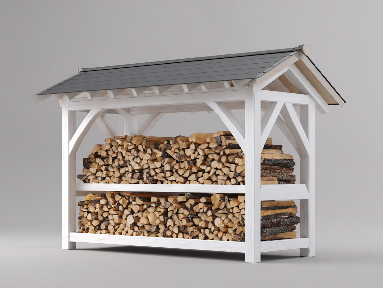 Abri à bois extérieur en bois 200x75x170 cm – blanc-gris – design classique – usage extérieur-Styleoliq