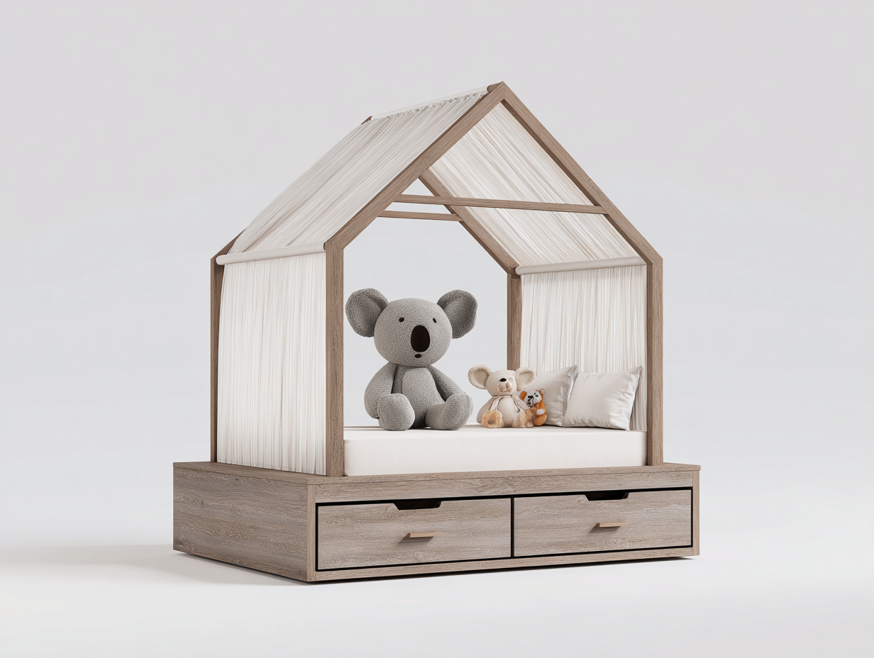 Chambre d’enfant lit cabane en bois 160x80x145 cm – beige-marron clair – design ludique pour enfant-Styleoliq