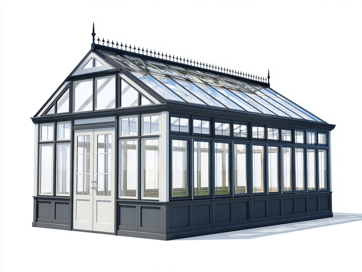 Serre de jardin en aluminium et verre 360x250x260 cm – gris foncé-blanc – serre vitrée de style classique-Styleoliq
