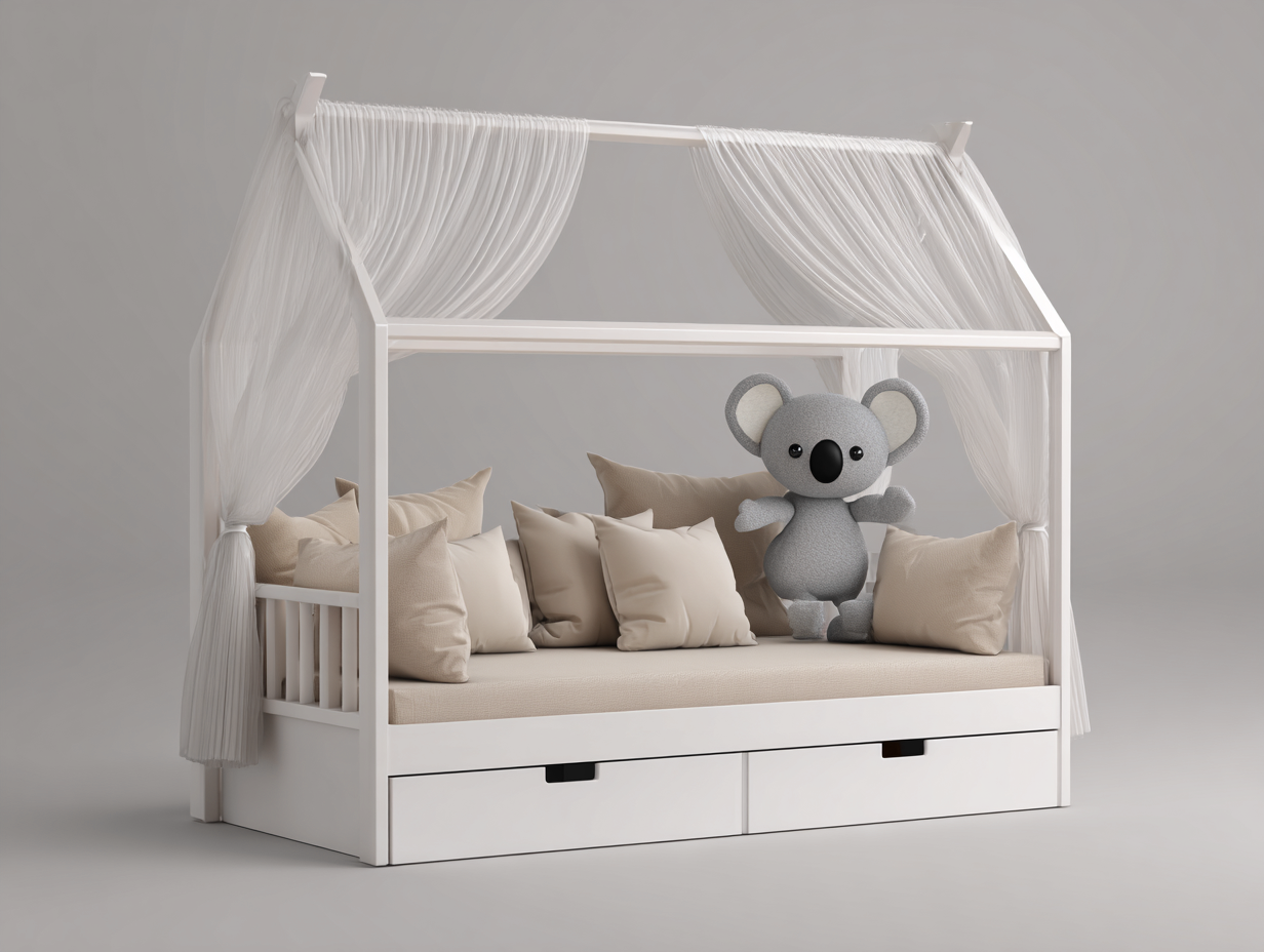 Chambre d’enfant lit cabane en bois 160x80x150 cm – blanc-beige – design doux pour enfant-Styleoliq