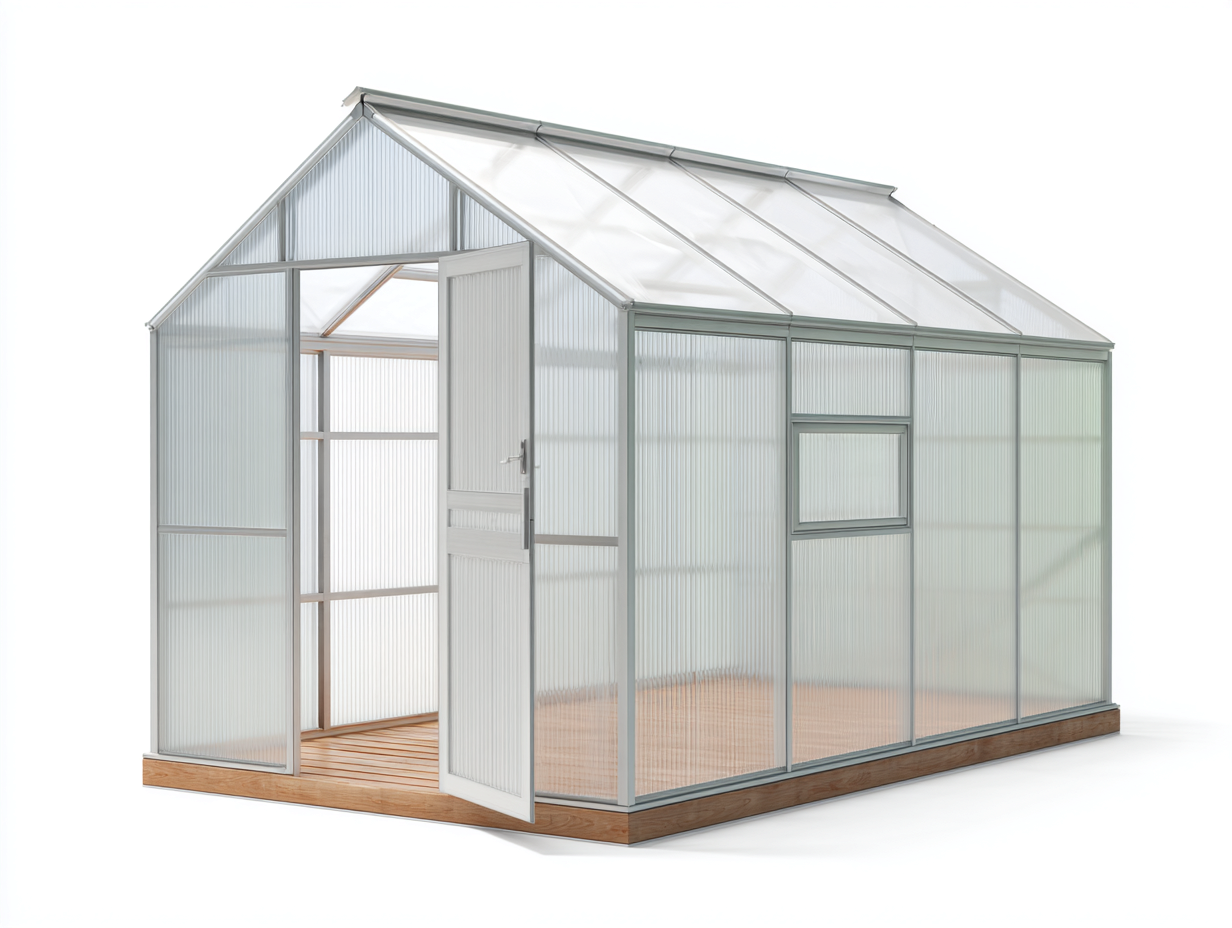 Serre de jardin en aluminium et verre semi-transparent 240x180x210 cm – gris-brun – pour extérieur – design fonctionnel-Styleoliq