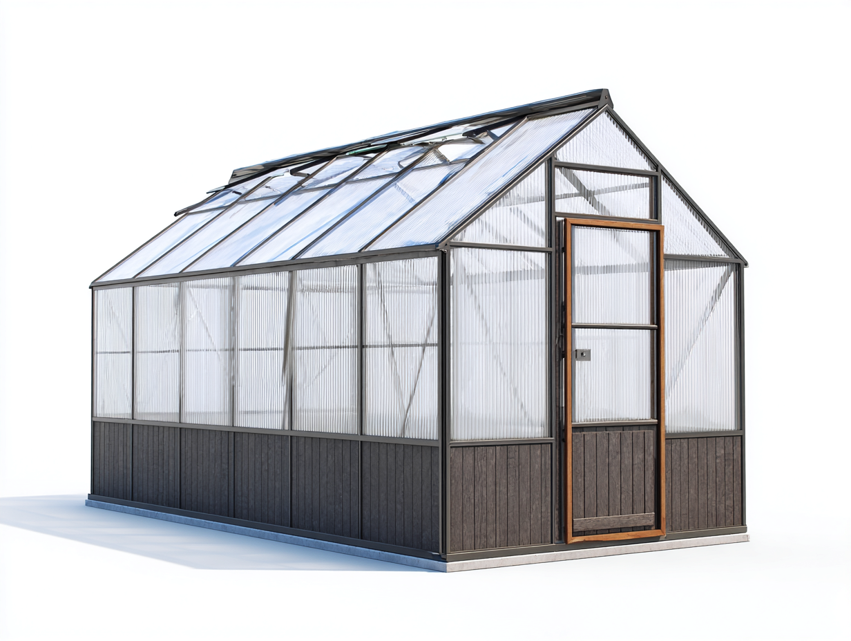 Serre de jardin en aluminium et verre transparent 250x190x220 cm – gris-noir-brun – pour extérieur – design fonctionnel-Styleoliq