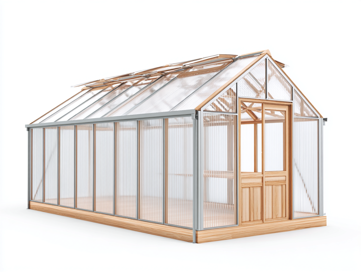 Serre de jardin en bois et verre transparent 350x220x240 cm – gris-naturel – structure renforcée – usage extérieur-Styleoliq