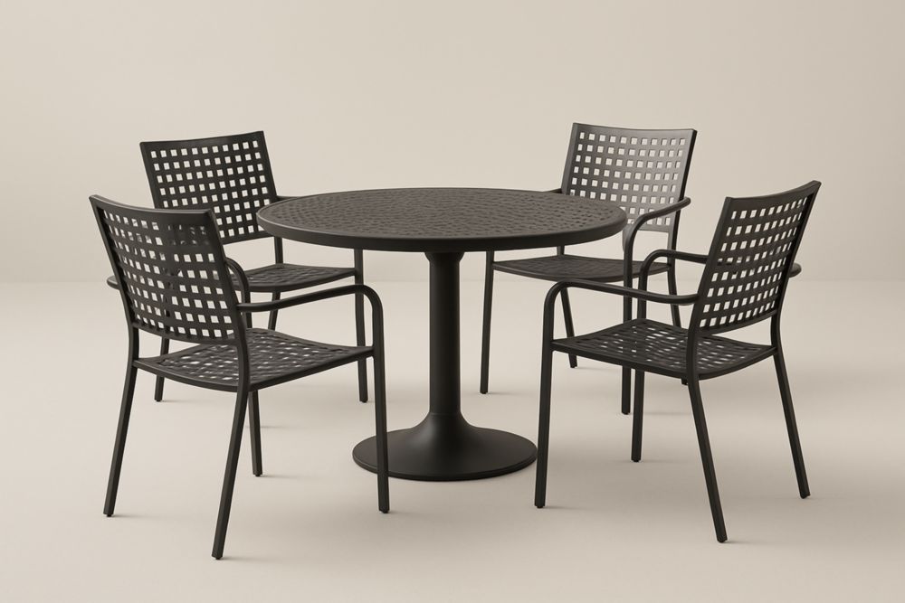 Set 5 pezzi tavolo rotondo e sedie in metallo nero