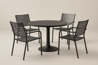 Set 5 pezzi tavolo rotondo e sedie in metallo nero