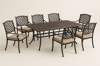 Set da Pranzo Esterno in Alluminio Marrone con Tavolo Rettangolare e 6 Sedie con Seduta in Tessuto