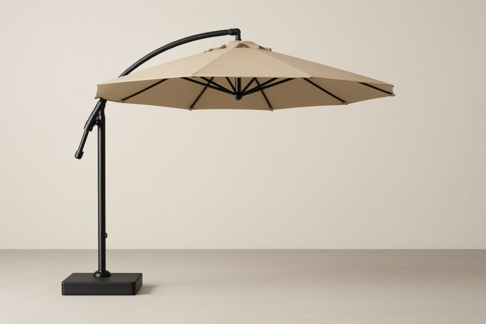 Ombrellone da Giardino Rotondo Beige in Alluminio e Poliestere