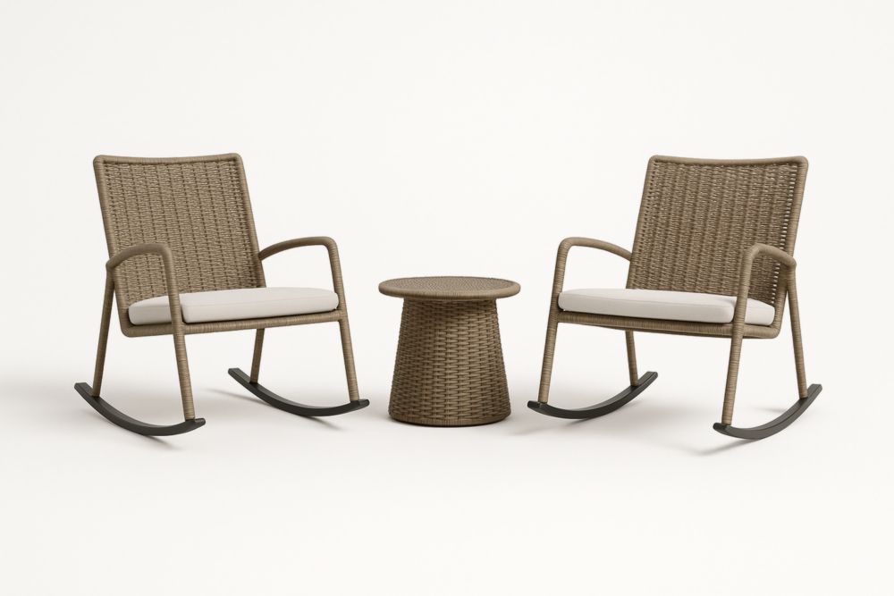 Set di Sedie a Dondolo e Tavolino in Rattan Sintetico Marrone