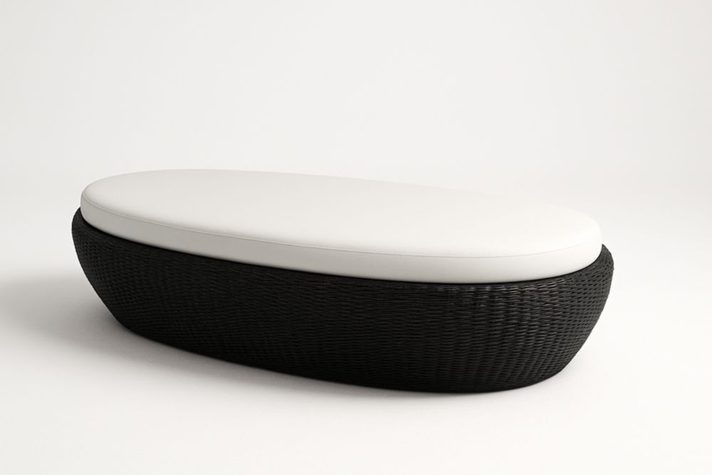 Panca in rattan nero con cuscino bianco