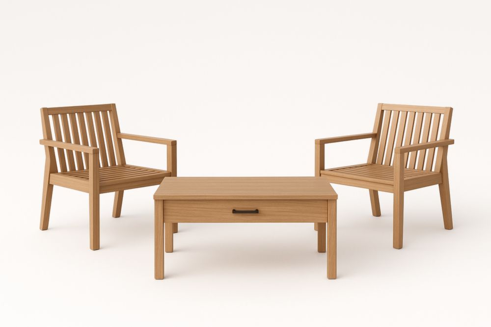 Set da Giardino in Legno Massello con Poltrone e Tavolo Rettangolare