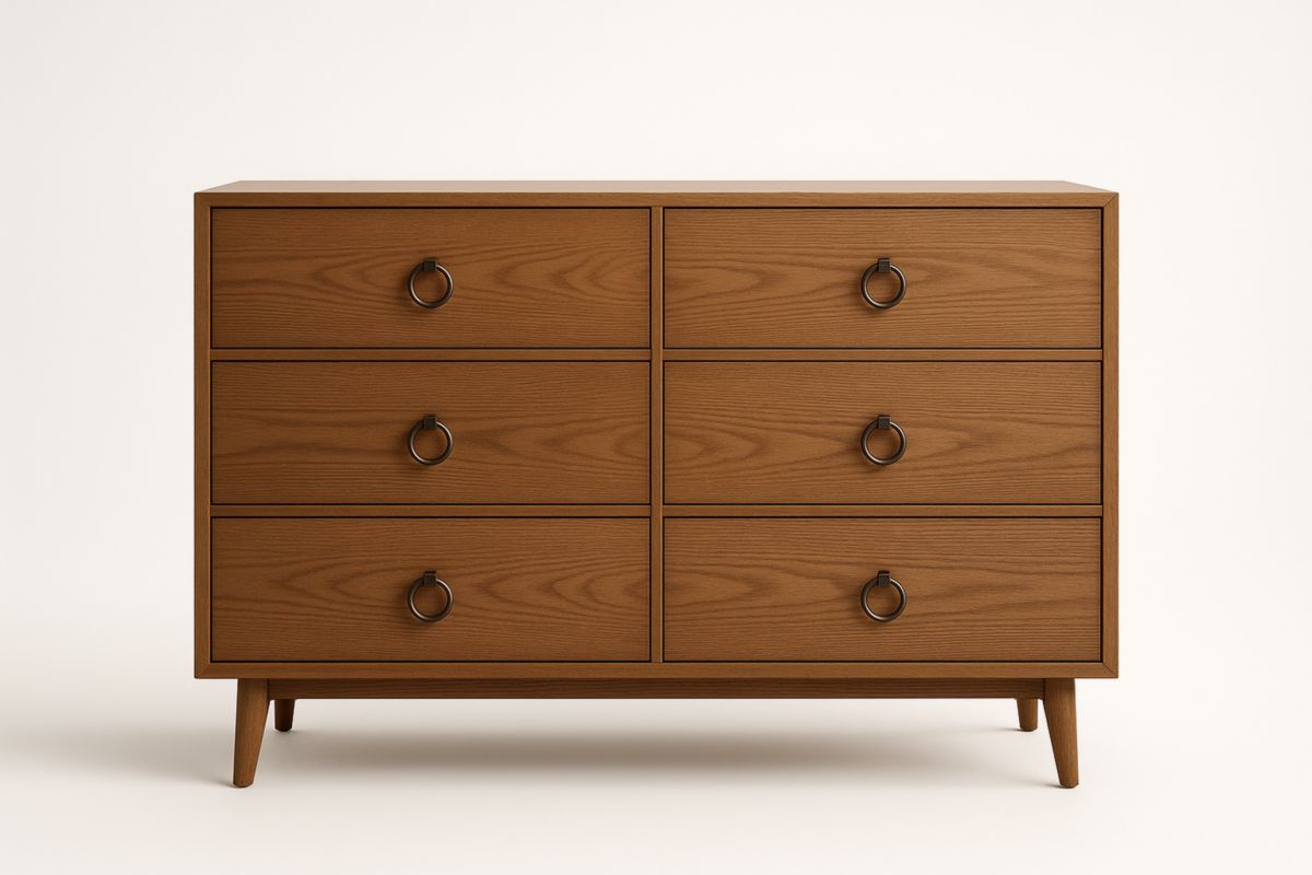 Cassettiera in legno massello marrone 6 cassetti