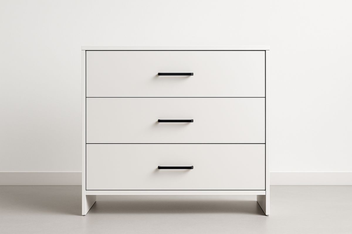 Cassettiera a tre cassetti in legno bianca 80x40x78 cm