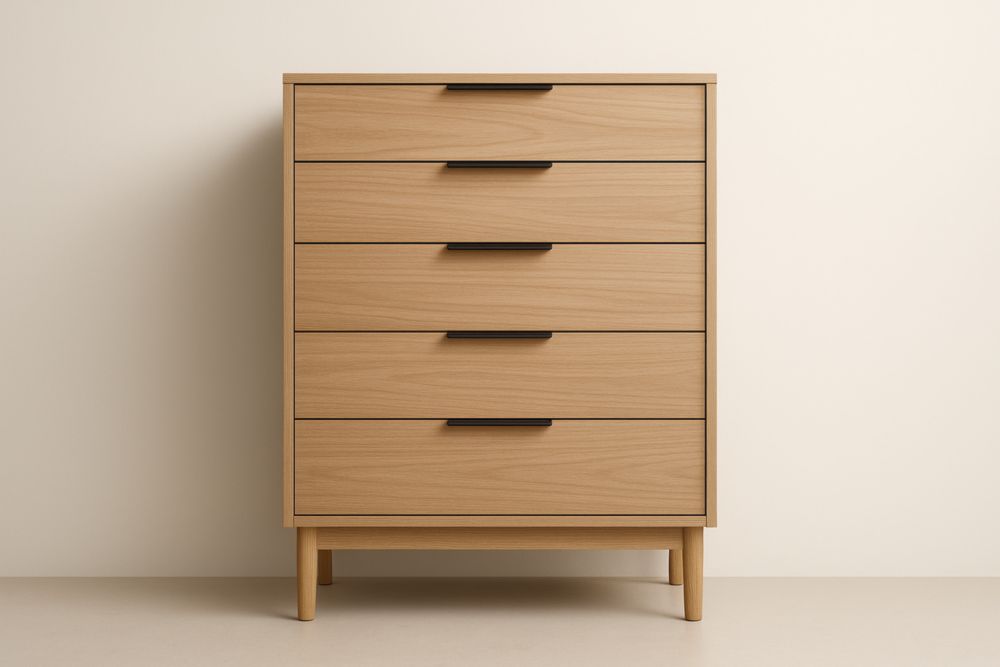 Cassettiera in legno chiaro MDF 5 cassetti