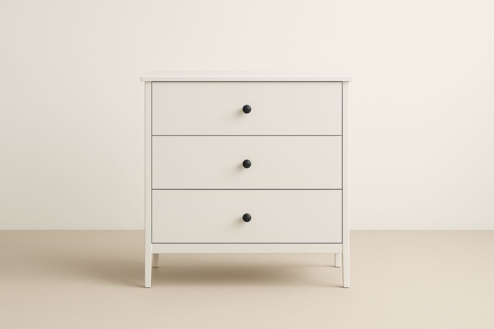 Cassettiera a Tre Cassetti Bianca in MDF e Metallo 80x80x45 cm