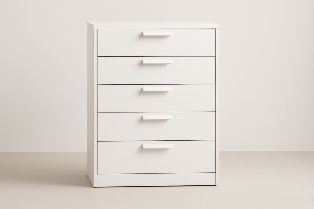 Cassettiera cinque cassetti bianca in MDF 80x40x100 cm