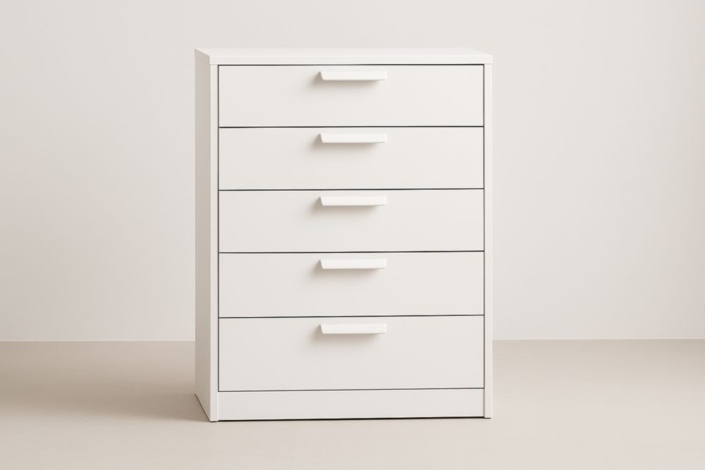 Cassettiera cinque cassetti bianca in MDF 80x40x100 cm