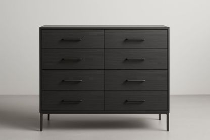 Cassettiera Nera 8 Cassetti MDF e Ferro 120x40x90 cm