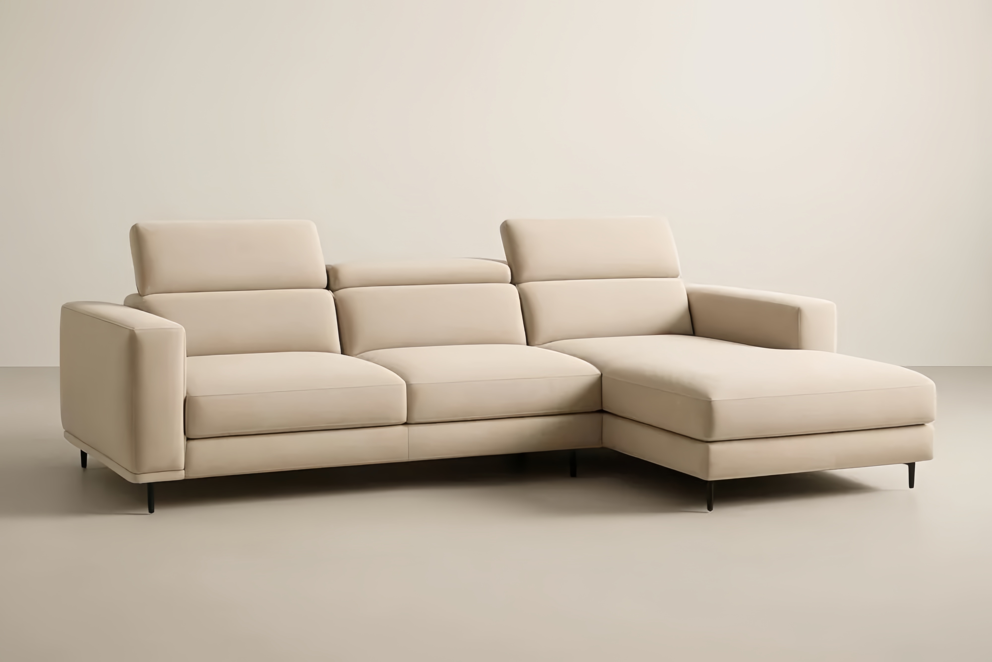 Canapé d'angle en tissu microfibre beige