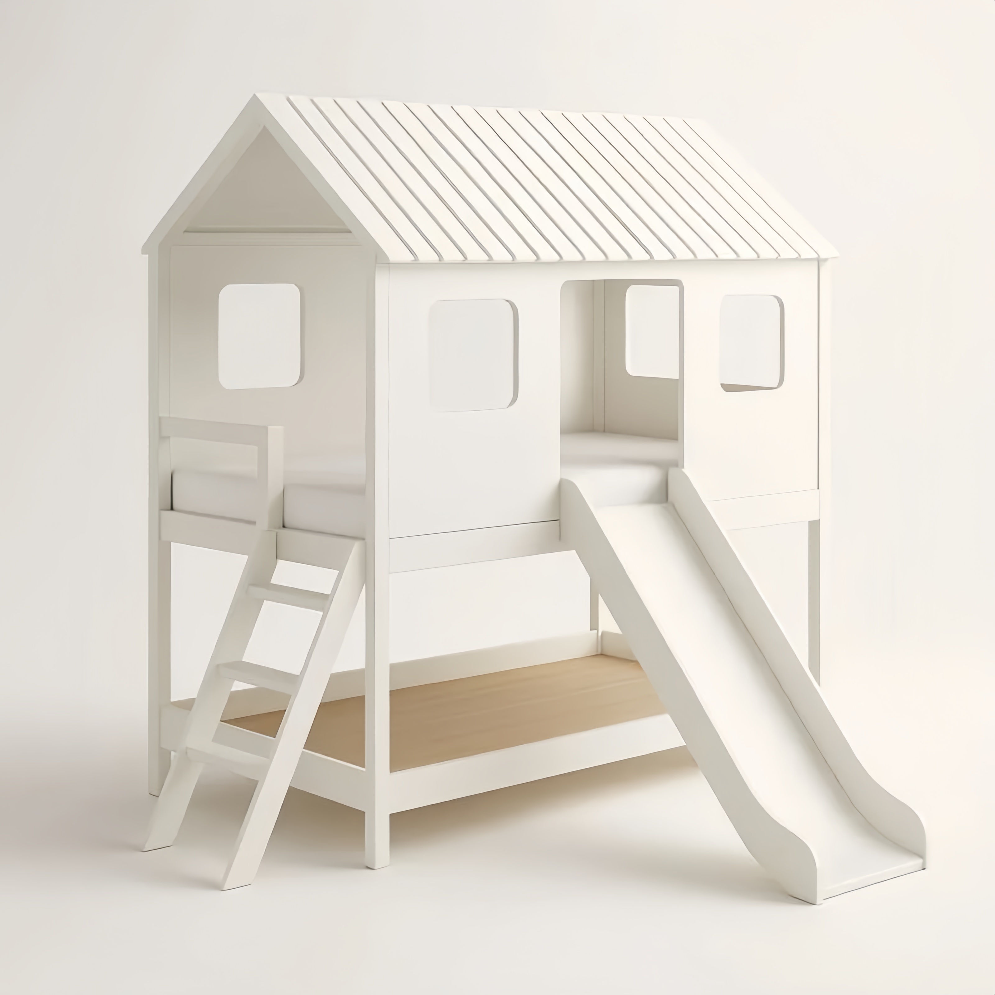 Lit cabane enfant bois massif avec toboggan et échelle Blanc