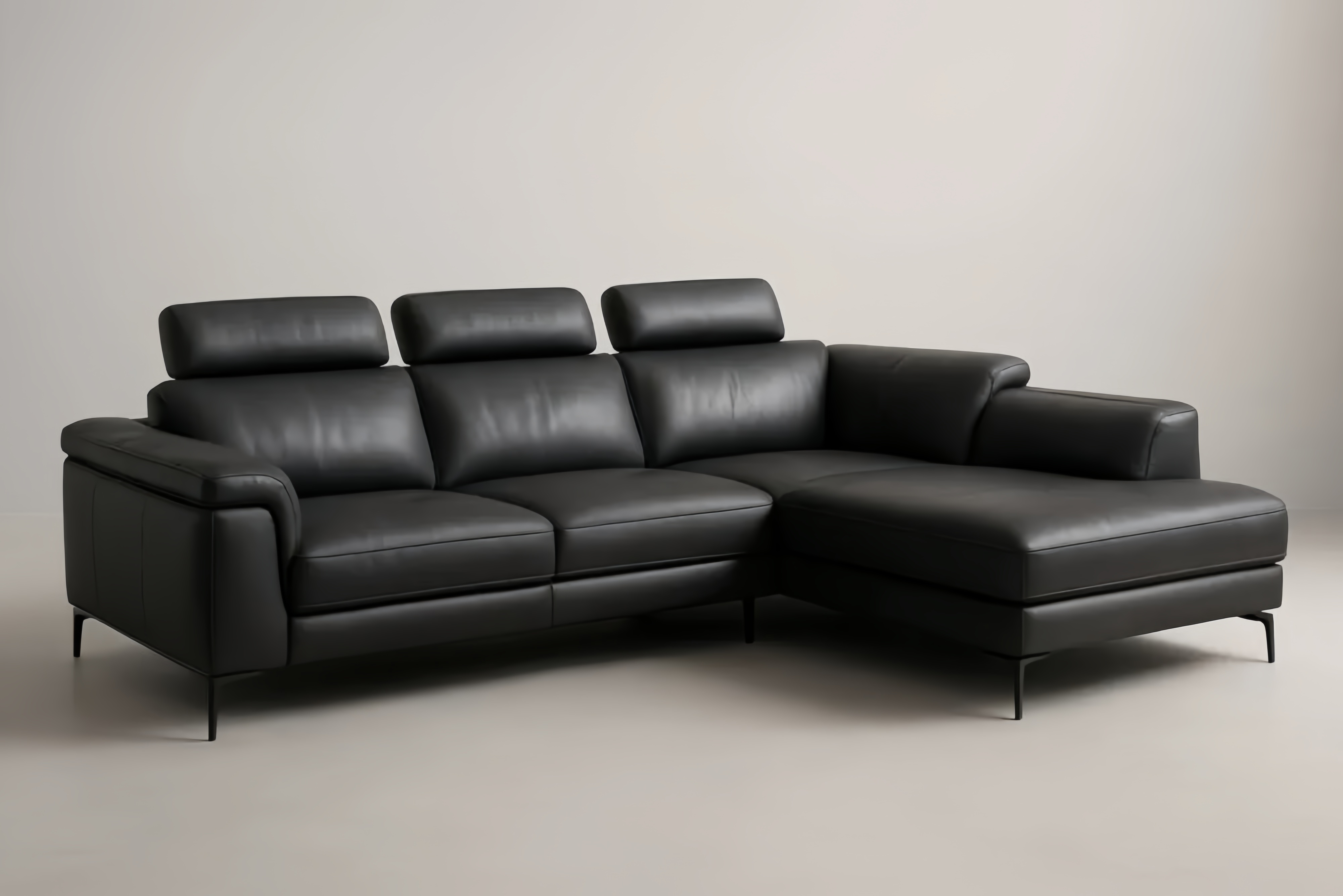 Canapé d'angle 3 places en cuir noir avec dossiers réglables