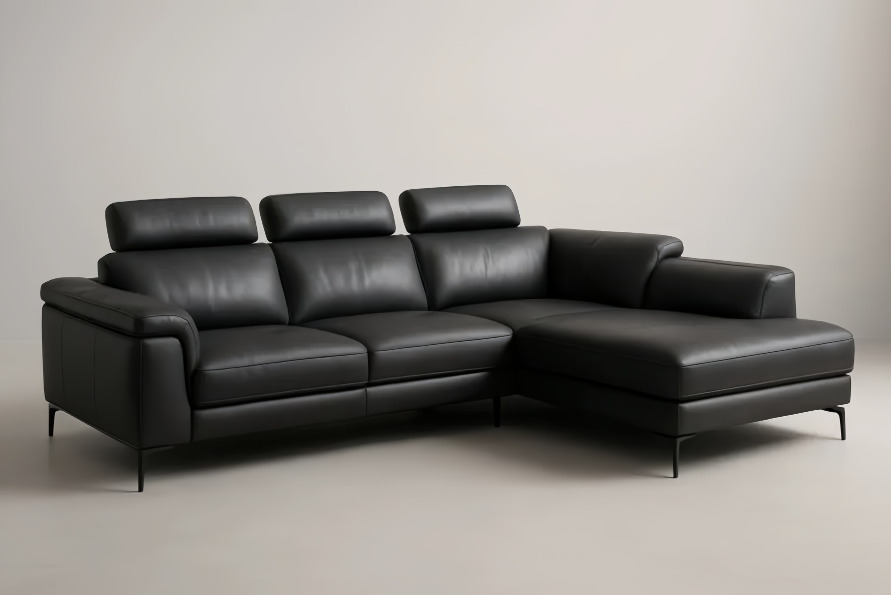 Canapé d'angle 3 places en cuir noir avec dossiers réglables