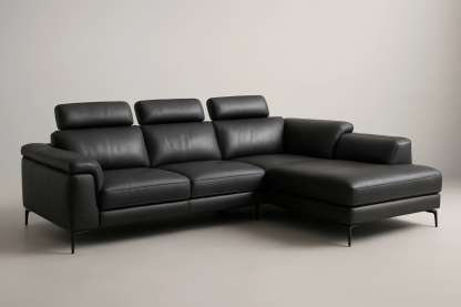 Canapé d'angle 3 places en cuir noir avec dossiers réglables