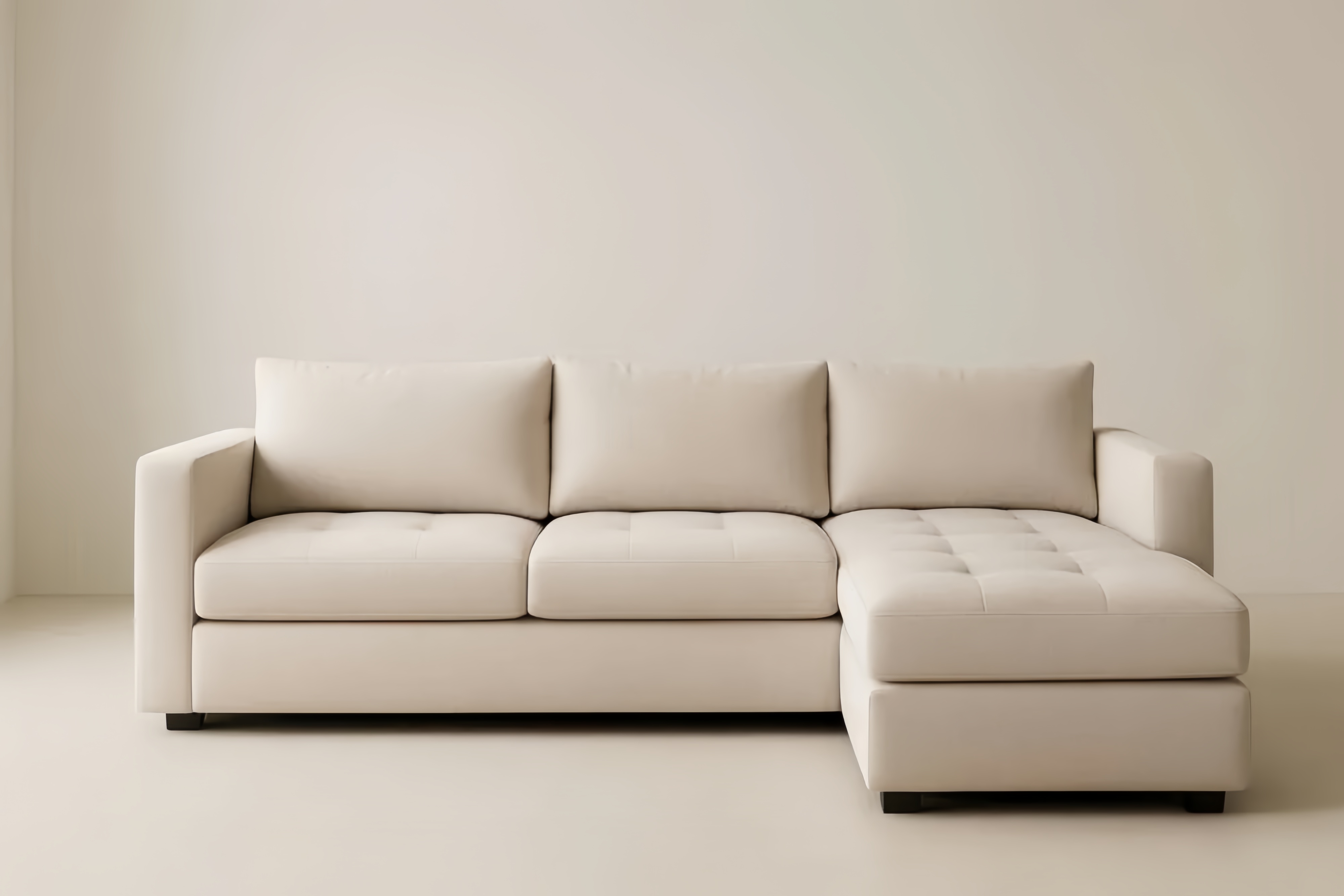 Canapé Sectionnel en Polyester Beige avec Méridienne