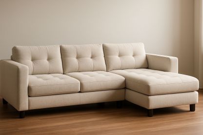 Beige Fabric L-Shaped Sectional Sofa with Wood Legs