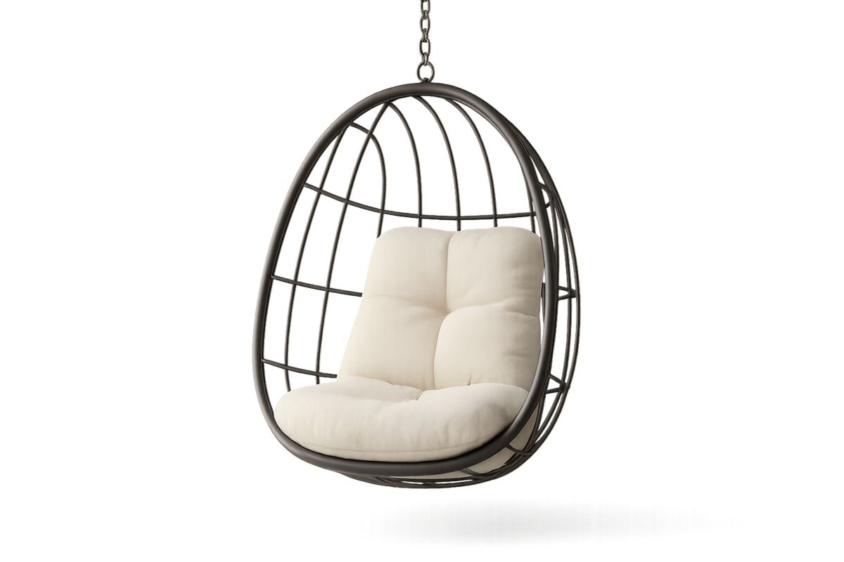 Hanging Egg Chair Steel Frame Polyester Cushion Cream Black 100x75x140 cm