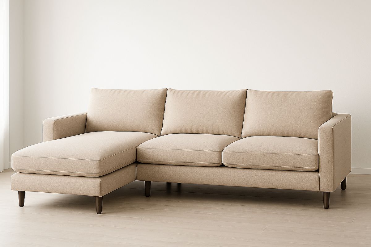 Beige Fabric Sectional Sofa with Hardwood Frame 243cm