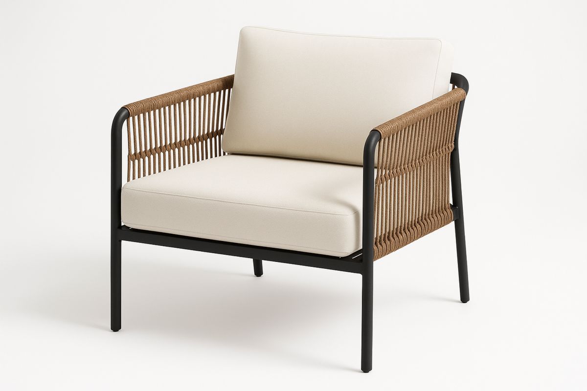 Aluminium Frame Outdoor Armchair with Beige Cushions