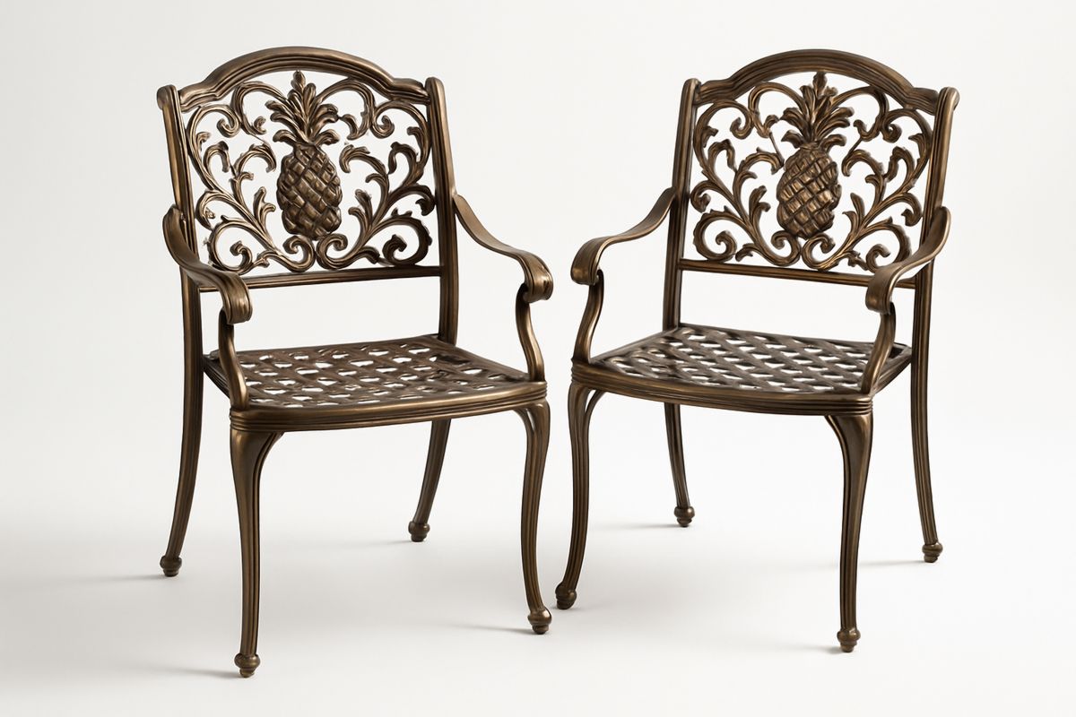 Set of 2 Cast Aluminium Outdoor Chairs with Pineapple Design, Bronze