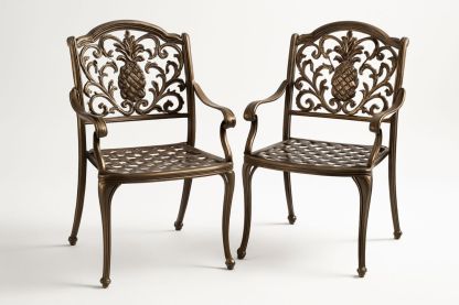Set of 2 Cast Aluminium Outdoor Chairs with Pineapple Design, Bronze
