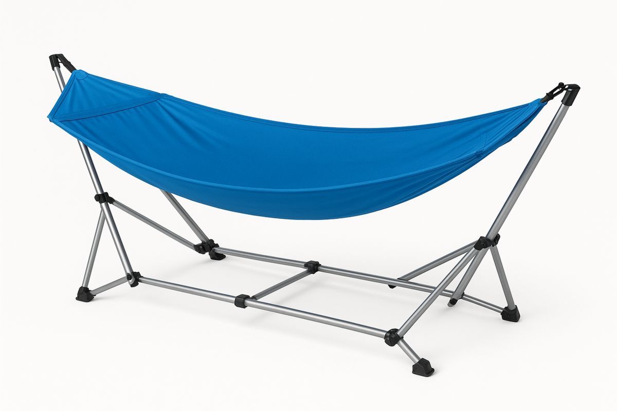 Portable Folding Hammock Steel Frame Blue Fabric