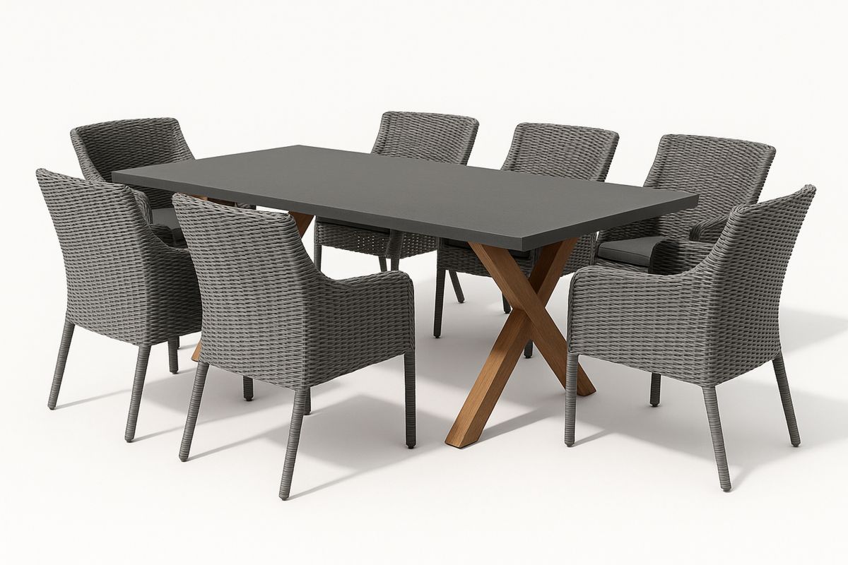 Outdoor Dining Set Wicker Chairs Aluminium Table Grey