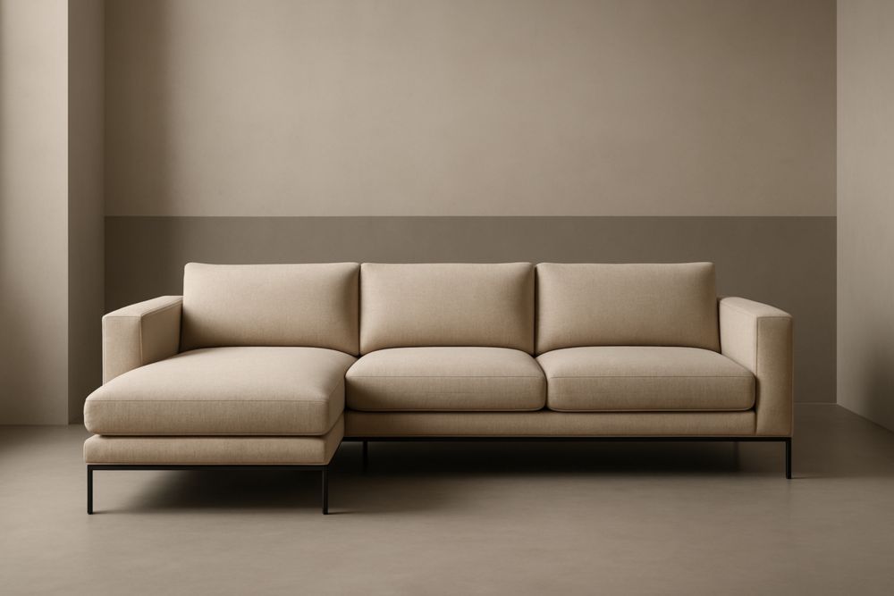 Canapé d'angle en tissu polyester beige