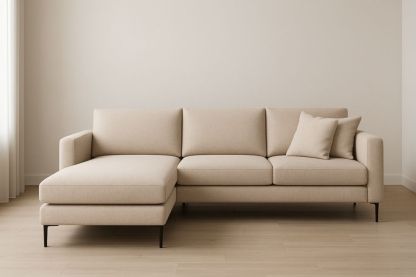 Canapé d'angle en tissu beige et métal