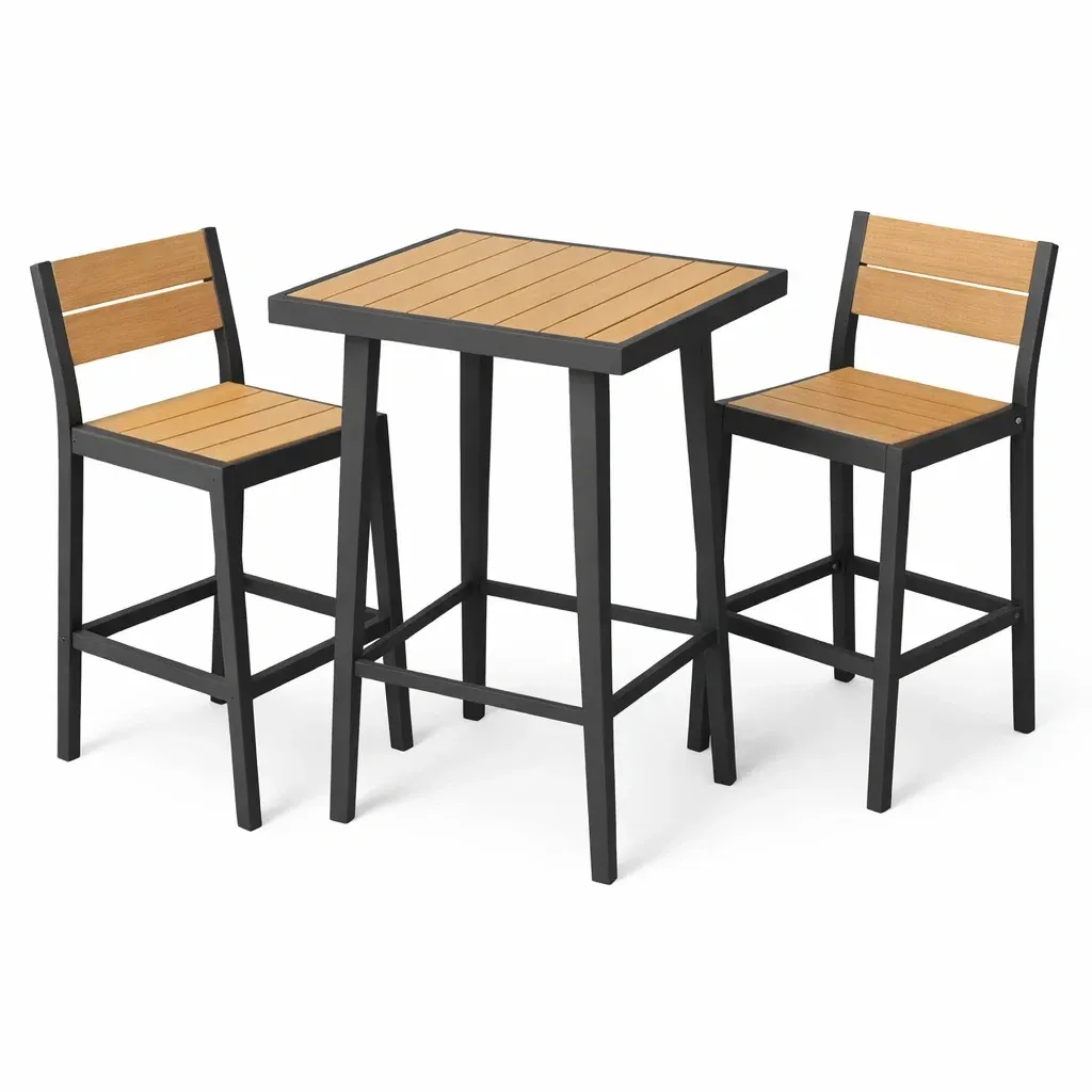 Bar-Set für Terrasse aus Stahl und Akazienholz-Furnamix