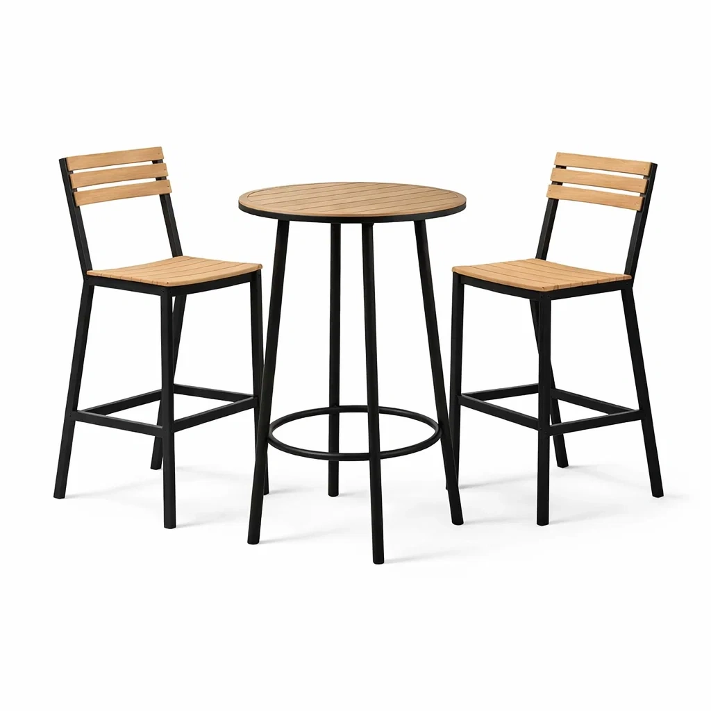 Bar-Set für Terrasse aus Akazienholz und Stahl mit rundem Tisch-Furnamix