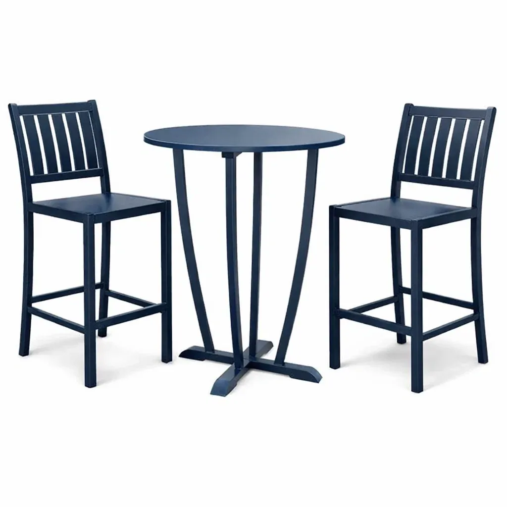 Bar-Set für Terrasse Rundtisch mit 2 blauen Barhockern aus pulverbeschichtetem Stahl-Furnamix