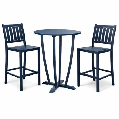 Bar-Set für Terrasse Rundtisch mit 2 blauen Barhockern aus pulverbeschichtetem Stahl-Furnamix