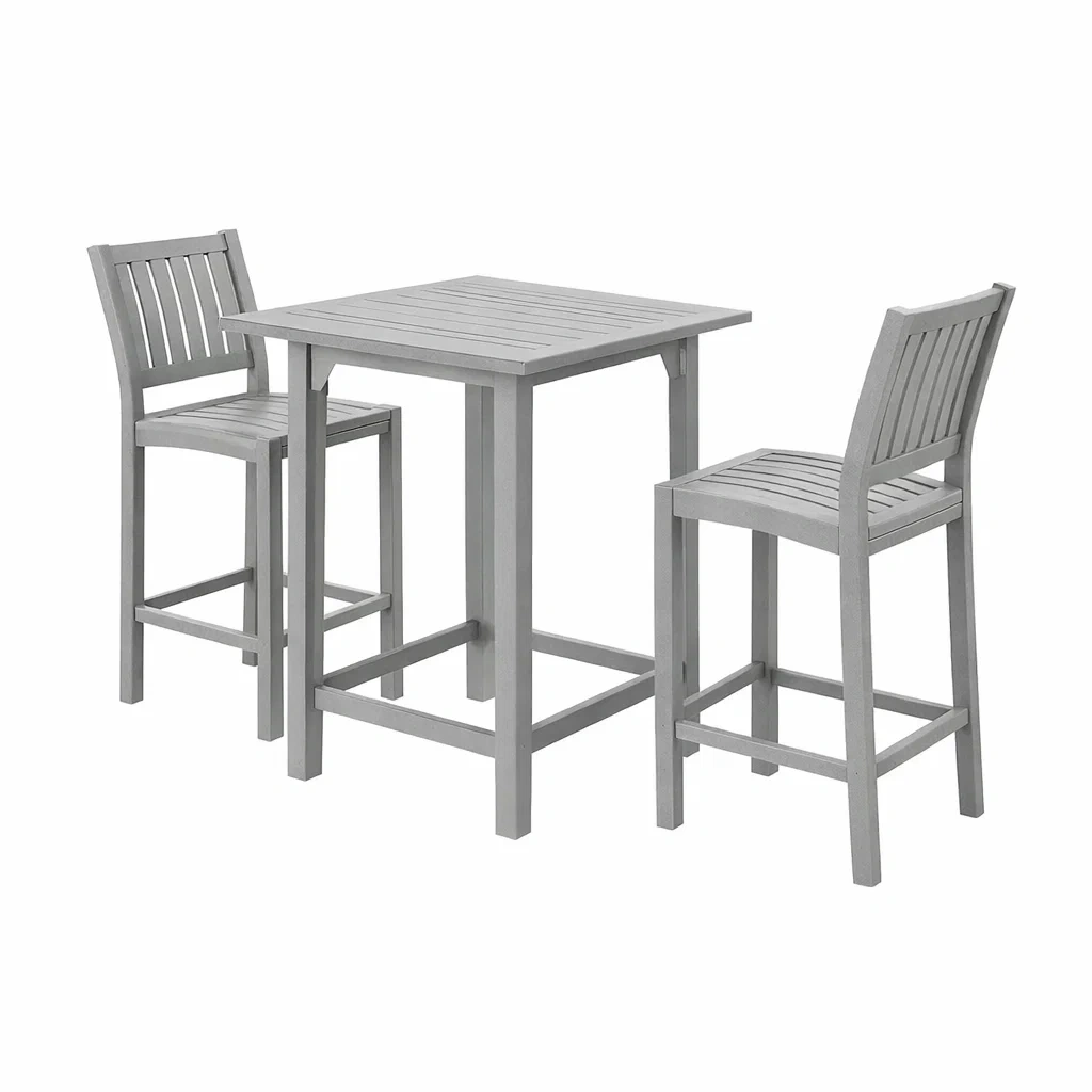 Bar-Set für Terrasse Garten-Barset aus Holz in Grau mit Tisch und 2 Hockern-Furnamix